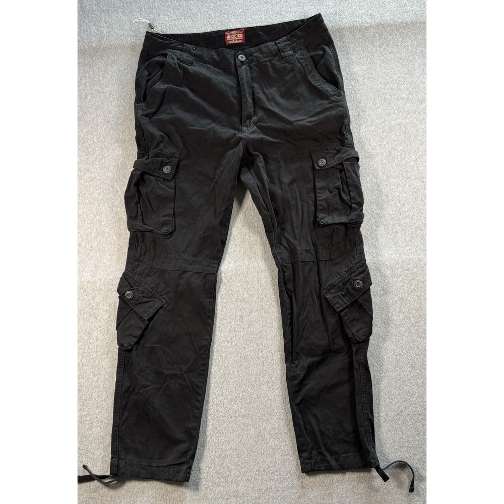 Matchstick Baggy Cargo Pants Mens 38x31 Black Utility Y2K Streetwear Skater